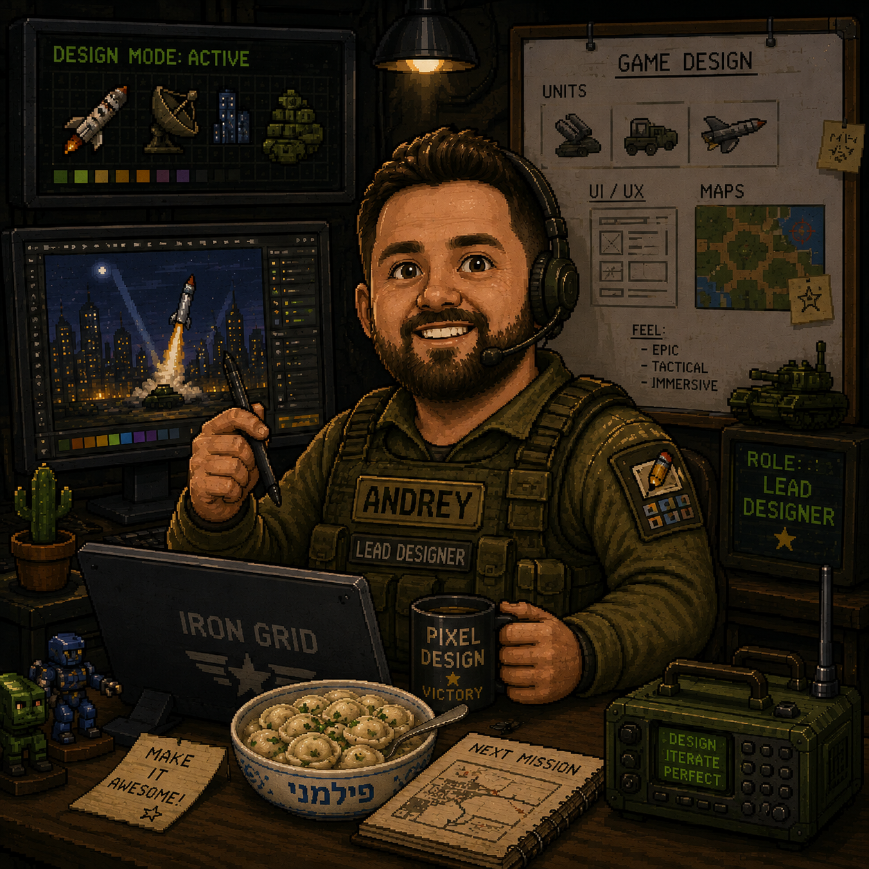Pixel-art portrait of Andrey Isupov
