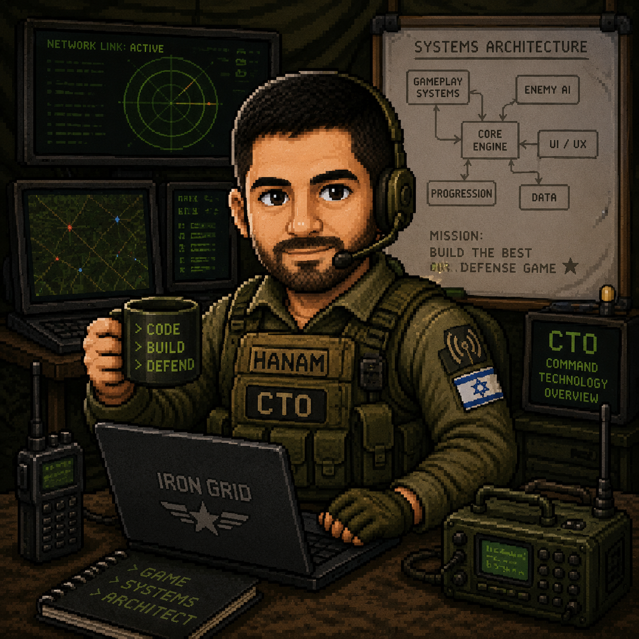 Pixel-art portrait of Nadav Hanam